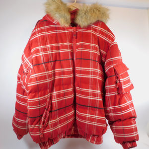 Blue Men's Red Plaid Coat L CL2792 0120